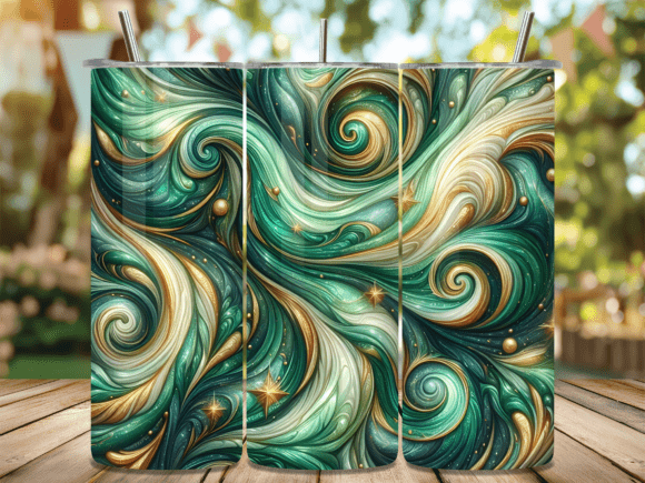 Download Emerald Gold Abstract Swirl Tumbler Wrap - Swirl Collection